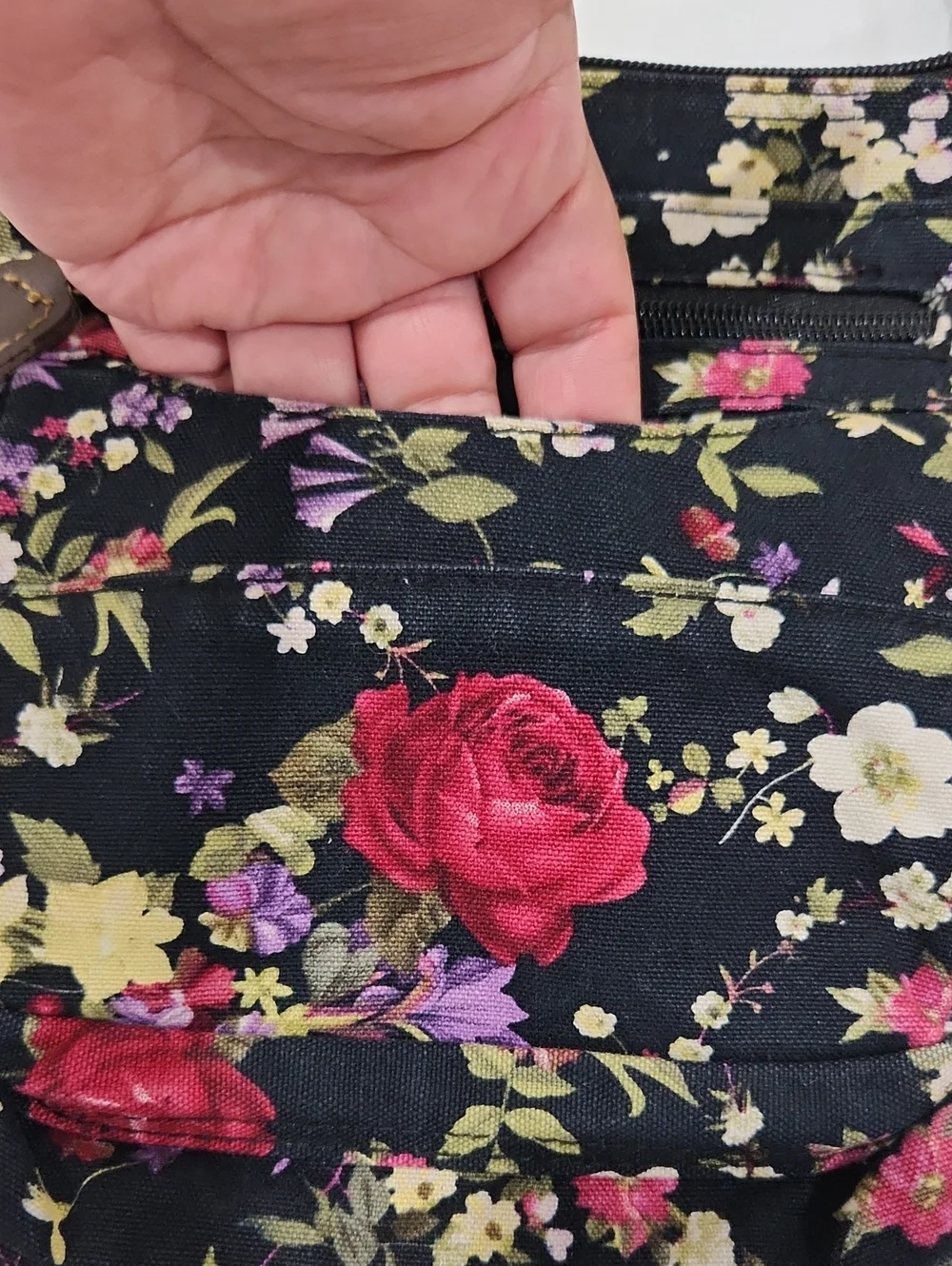 Floral Crossbody Bag - Black with Red Rose Print